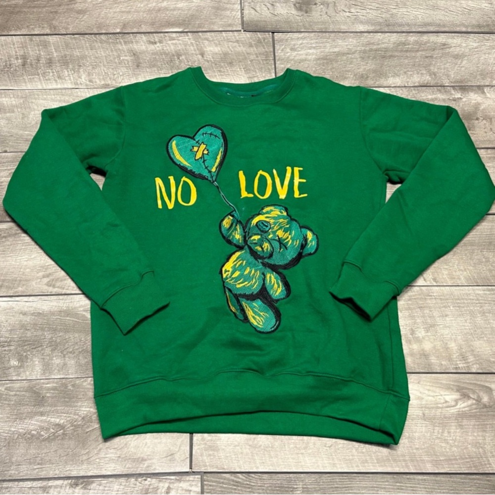 Retro Label No Love Balloon Bear Green Pullover Sweater Sweatshirt Size Large